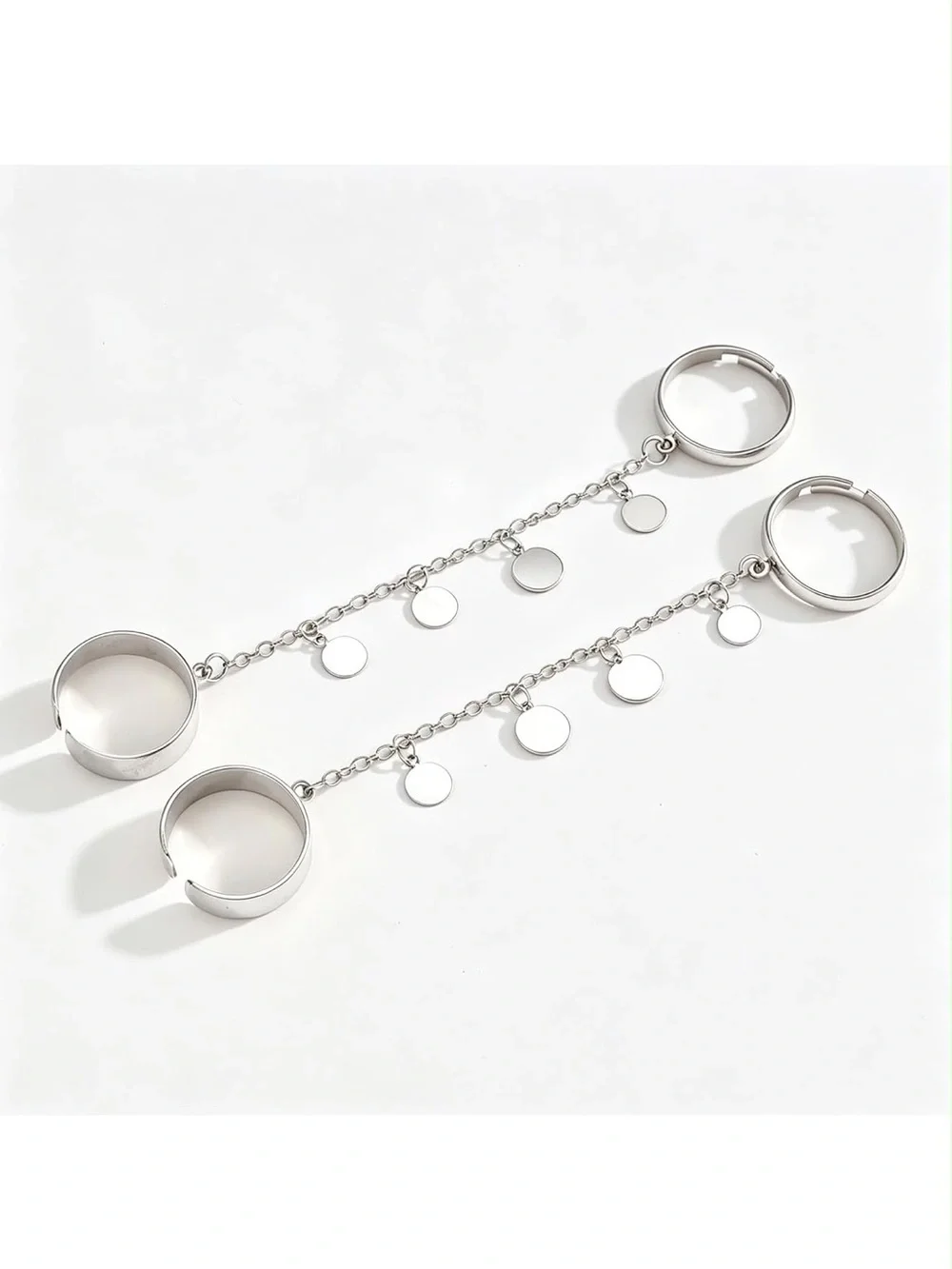 Anthropologie Silver Color Linked Double Ring with Dangling Discs